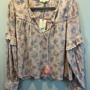 LoveShackFancy Pink and Blue Floral Blouse